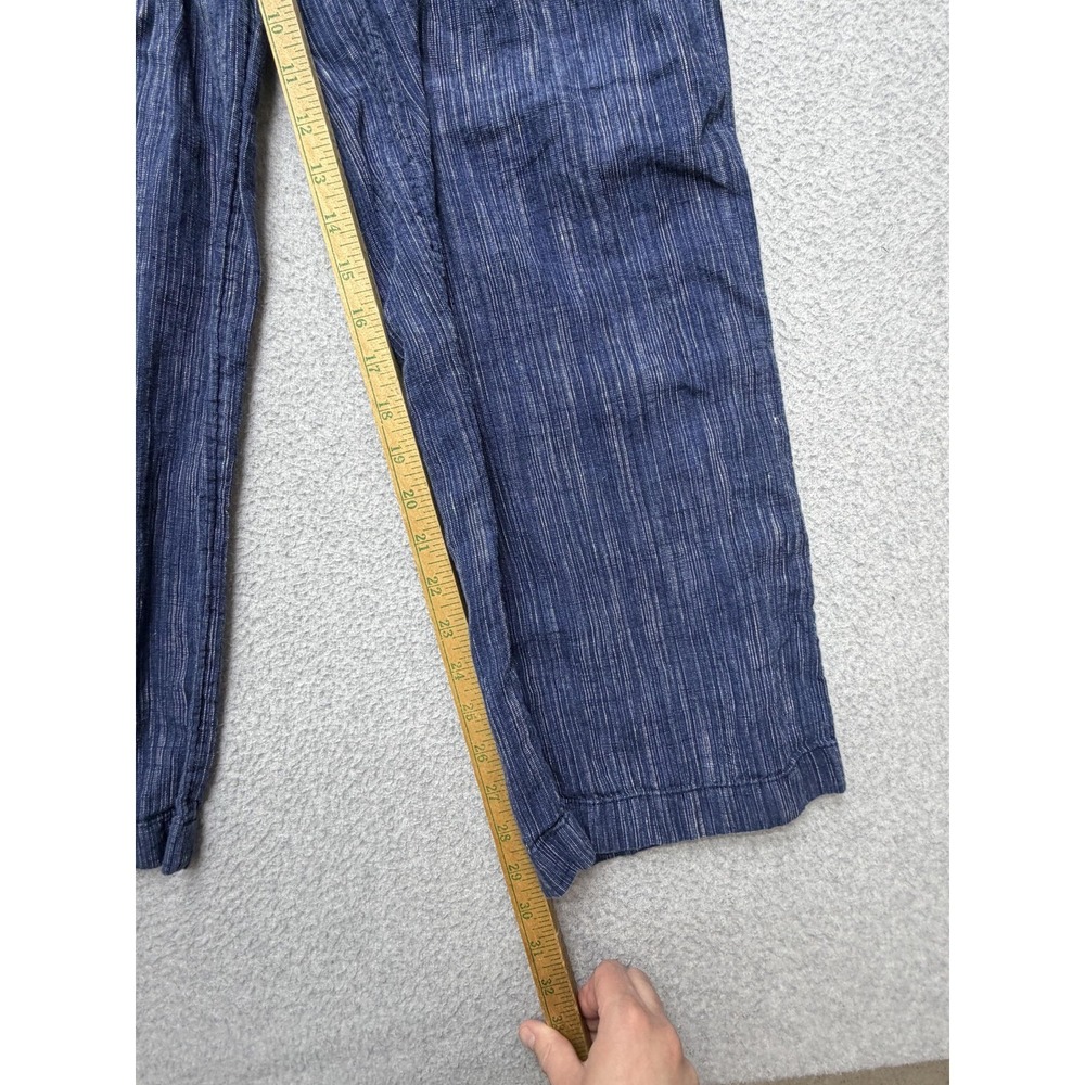 Athleta Cabo Linen Wide Leg Pants Womens 4P Blue Stripe Drawstring Zip Pockets - Picture 3 of 9
